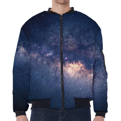 Dark Milky Way Galaxy Space Print Zip Sleeve Bomber Jacket