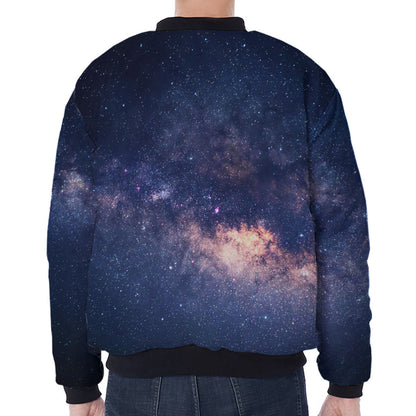 Dark Milky Way Galaxy Space Print Zip Sleeve Bomber Jacket