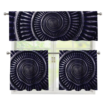 Dark Navy Metal Spiral Print 3 Piece Kitchen Curtains