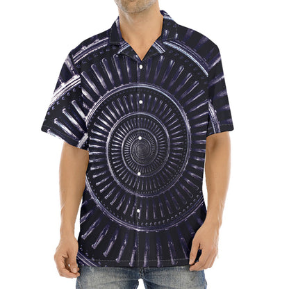 Dark Navy Metal Spiral Print Aloha Shirt
