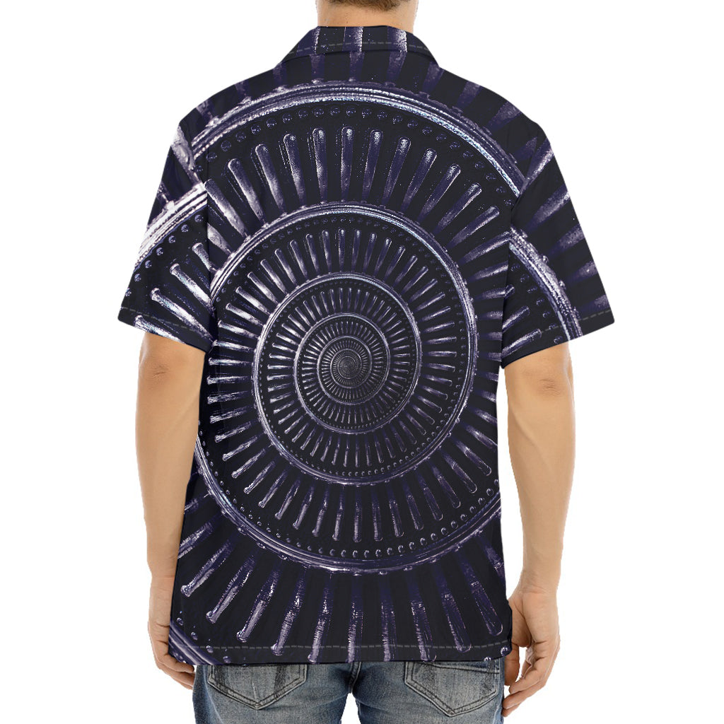 Dark Navy Metal Spiral Print Aloha Shirt