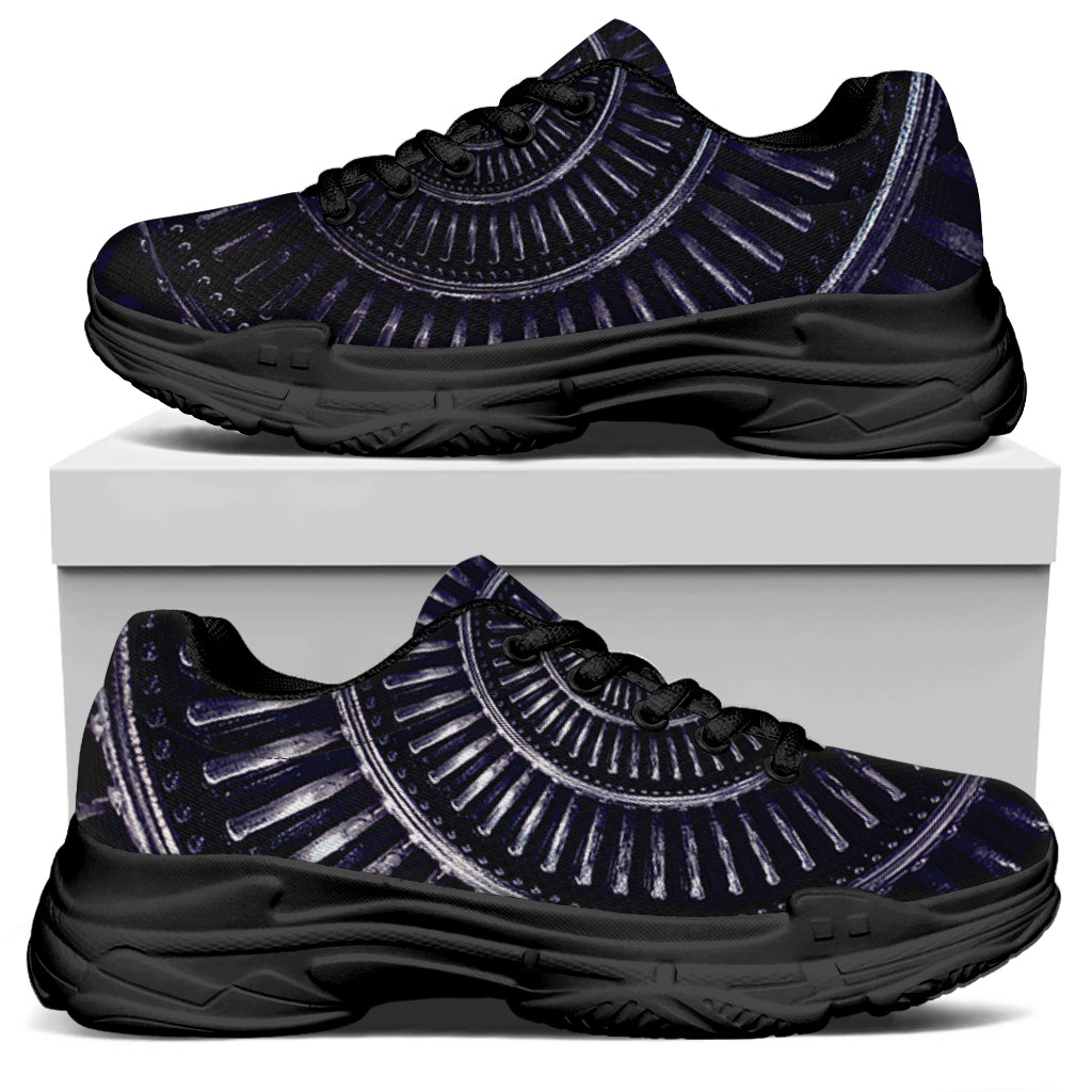 Dark Navy Metal Spiral Print Black Chunky Shoes