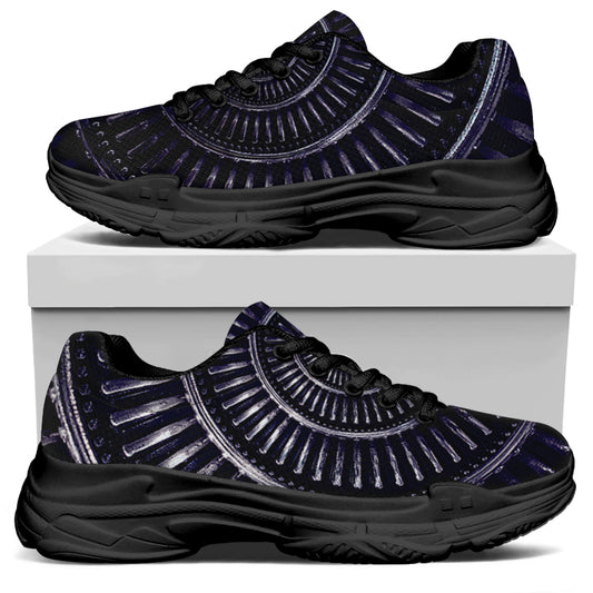 Dark Navy Metal Spiral Print Black Chunky Shoes