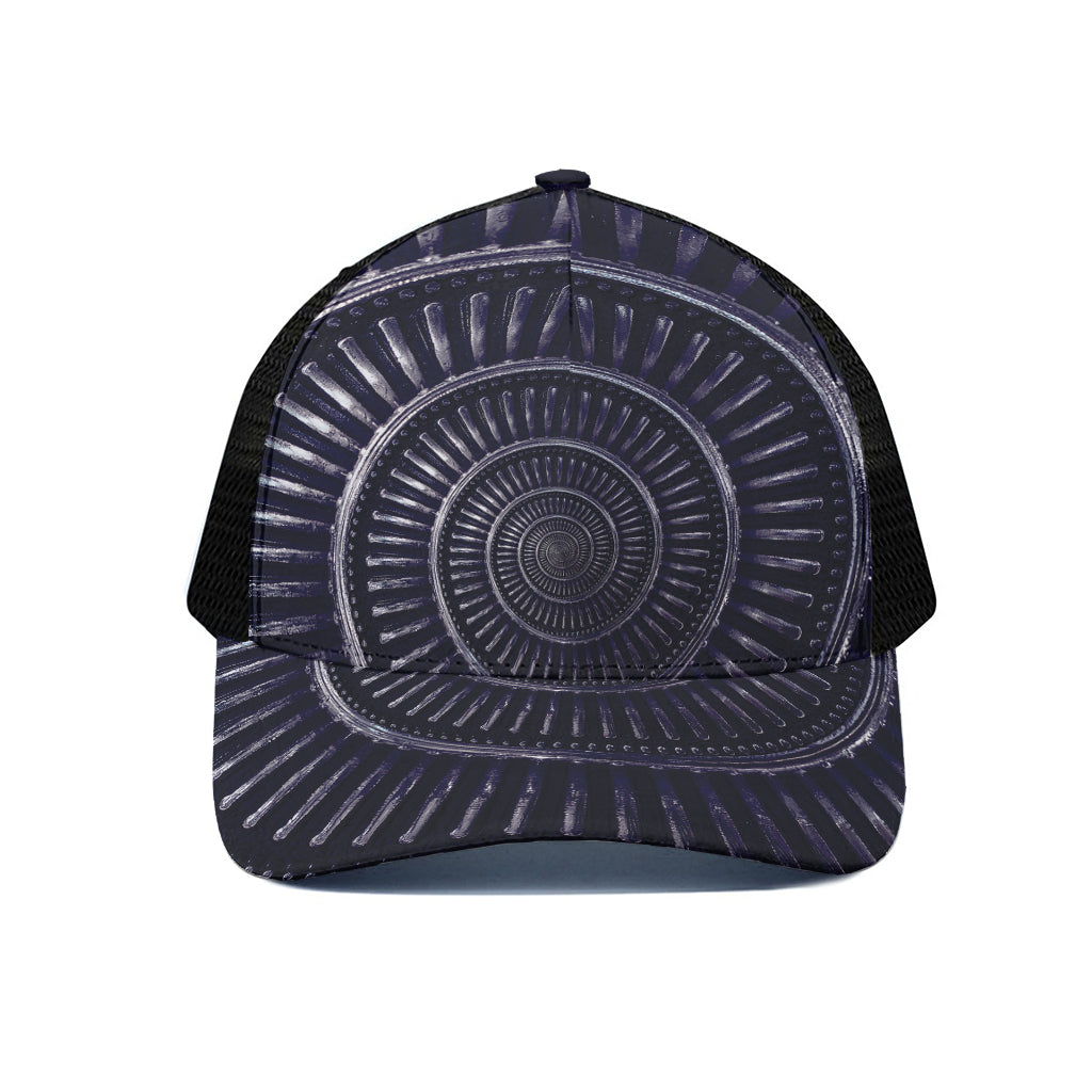 Dark Navy Metal Spiral Print Black Mesh Trucker Cap