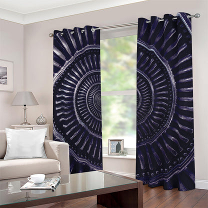 Dark Navy Metal Spiral Print Blackout Grommet Curtains