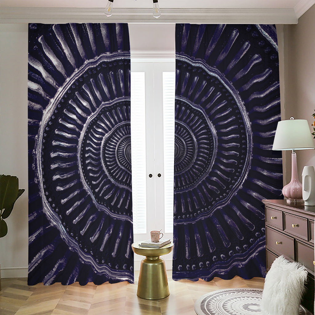 Dark Navy Metal Spiral Print Blackout Pencil Pleat Curtains