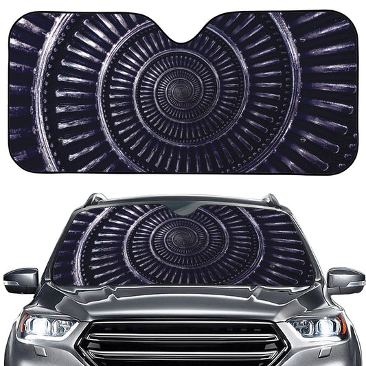 Dark Navy Metal Spiral Print Car Windshield Sun Shade