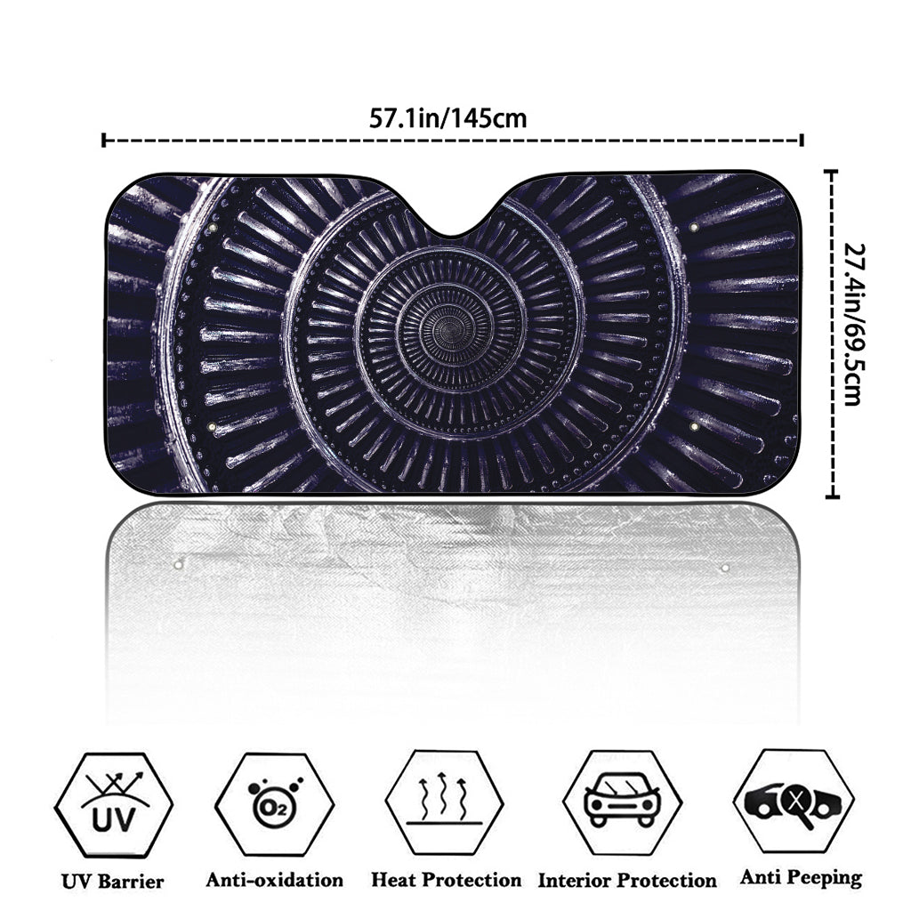Dark Navy Metal Spiral Print Car Windshield Sun Shade