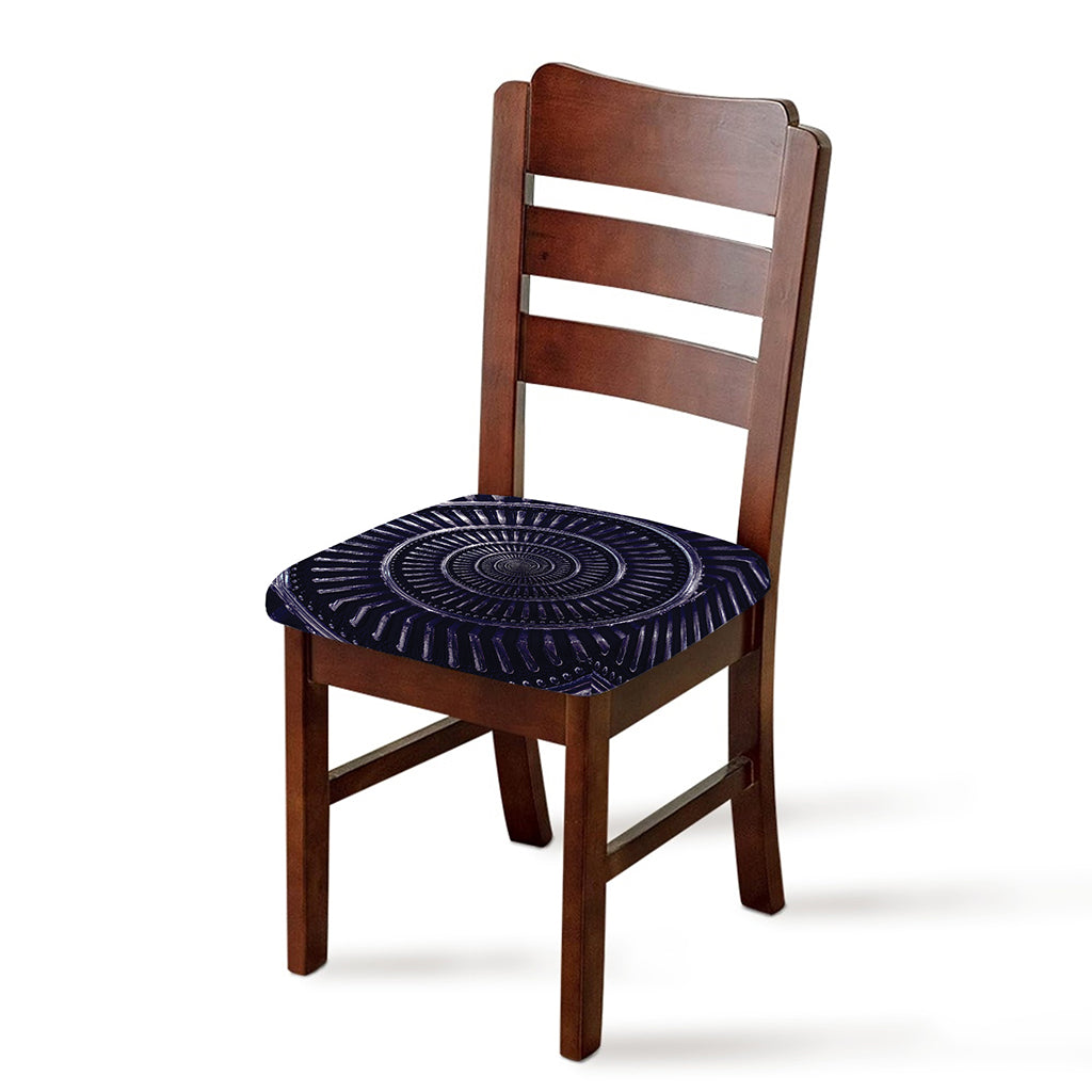 Dark Navy Metal Spiral Print Chair Cushion Cover