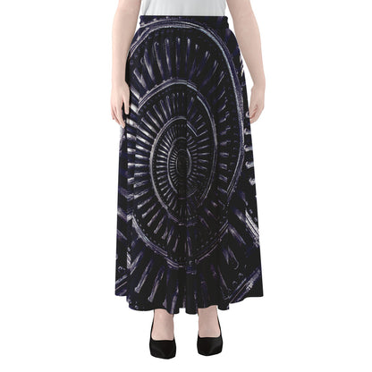 Dark Navy Metal Spiral Print Chiffon Maxi Skirt