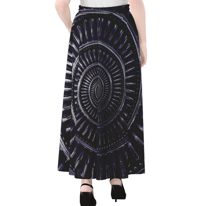 Dark Navy Metal Spiral Print Chiffon Maxi Skirt