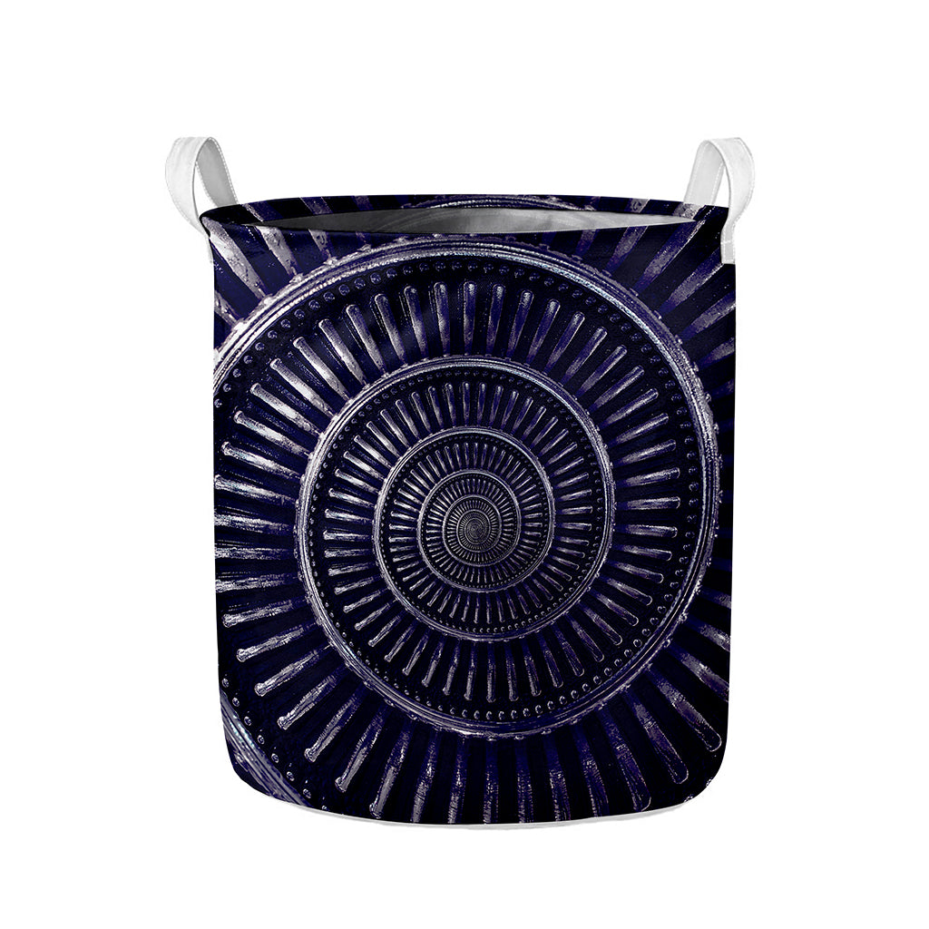 Dark Navy Metal Spiral Print Collapsible Laundry Basket