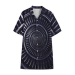 Dark Navy Metal Spiral Print Cotton Hawaiian Shirt
