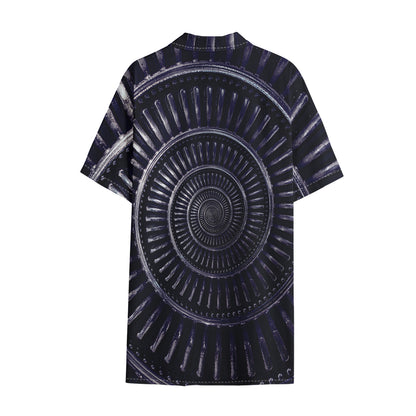 Dark Navy Metal Spiral Print Cotton Hawaiian Shirt