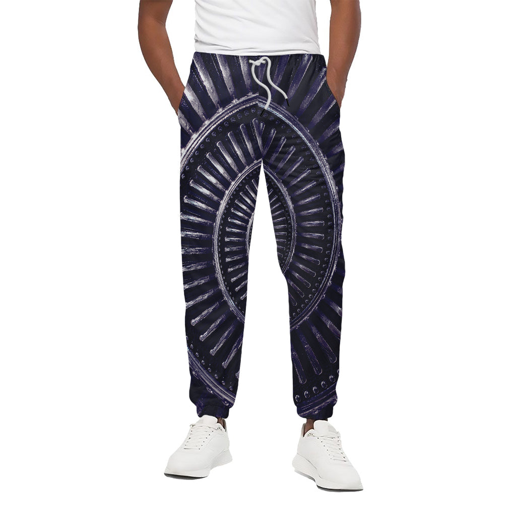 Dark Navy Metal Spiral Print Cotton Pants