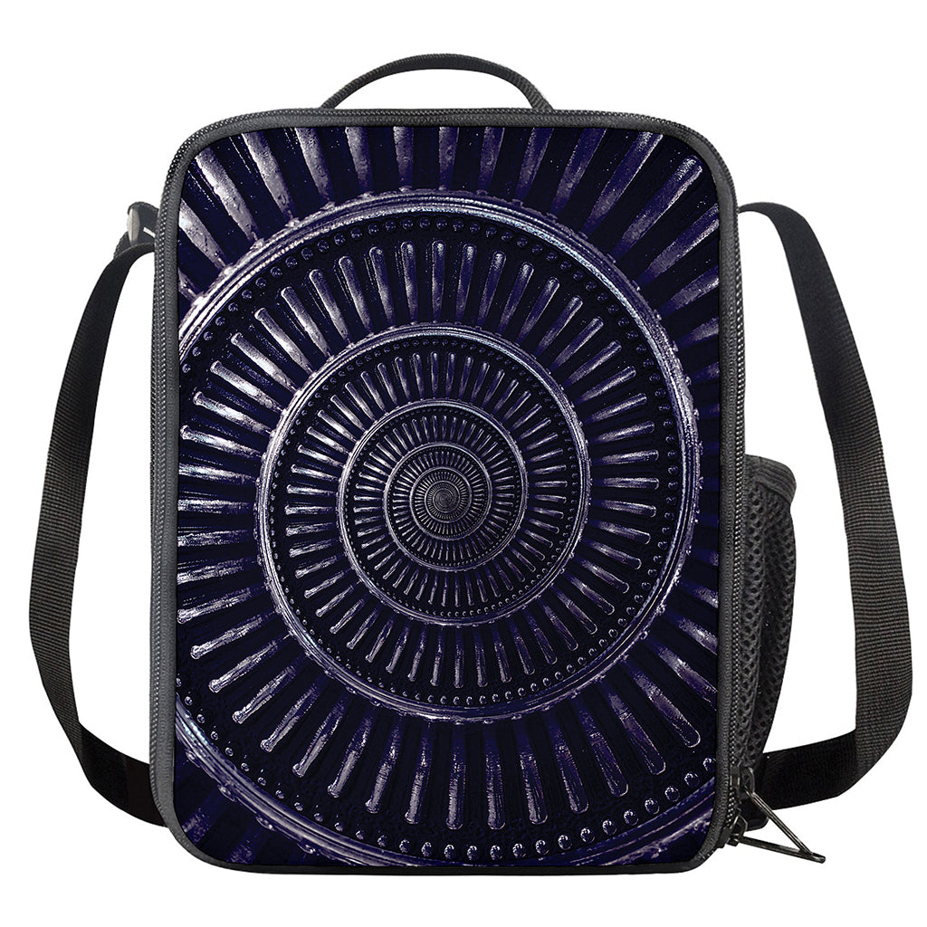 Dark Navy Metal Spiral Print Crossbody Lunch Bag
