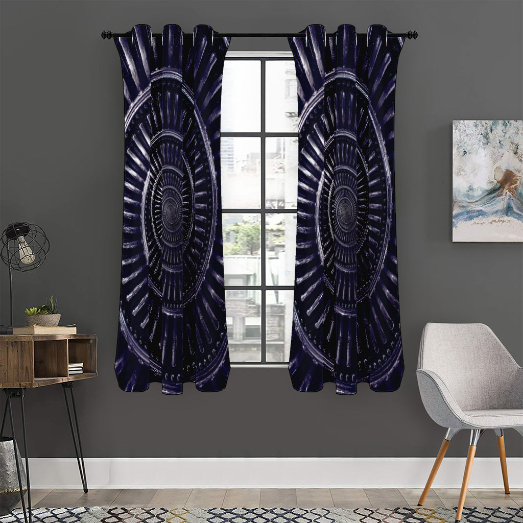 Dark Navy Metal Spiral Print Curtain