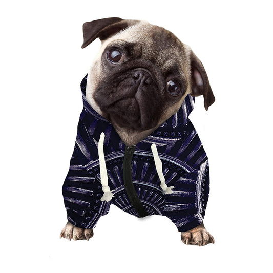 Dark Navy Metal Spiral Print Dog Zip Up Hoodie