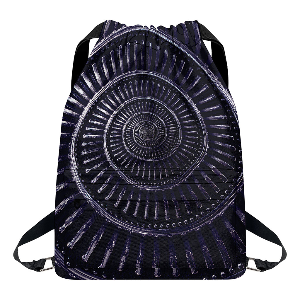 Dark Navy Metal Spiral Print Drawstring Backpack