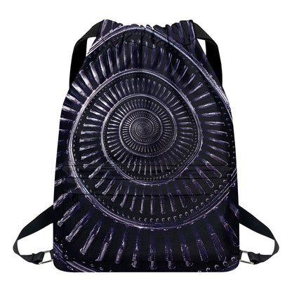 Dark Navy Metal Spiral Print Drawstring Backpack