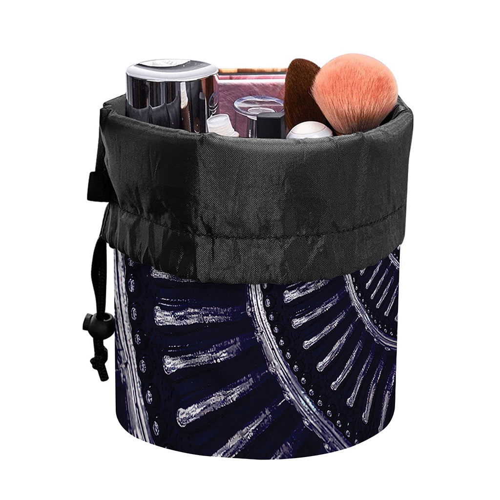 Dark Navy Metal Spiral Print Drawstring Makeup Bag