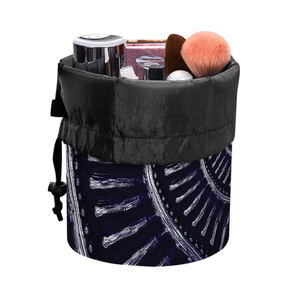 Dark Navy Metal Spiral Print Drawstring Makeup Bag