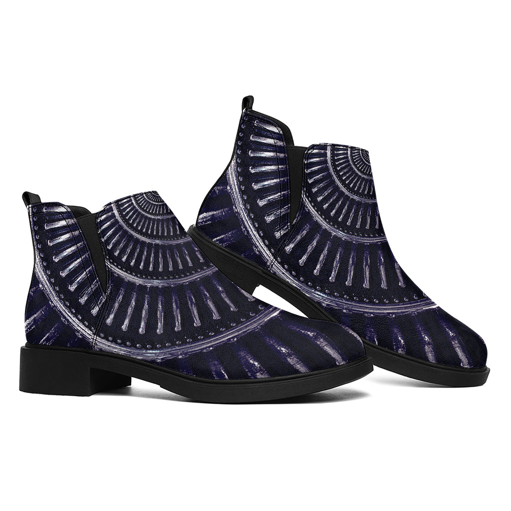 Dark Navy Metal Spiral Print Flat Ankle Boots