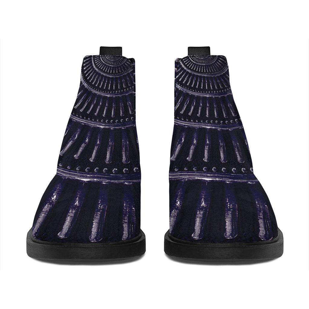 Dark Navy Metal Spiral Print Flat Ankle Boots