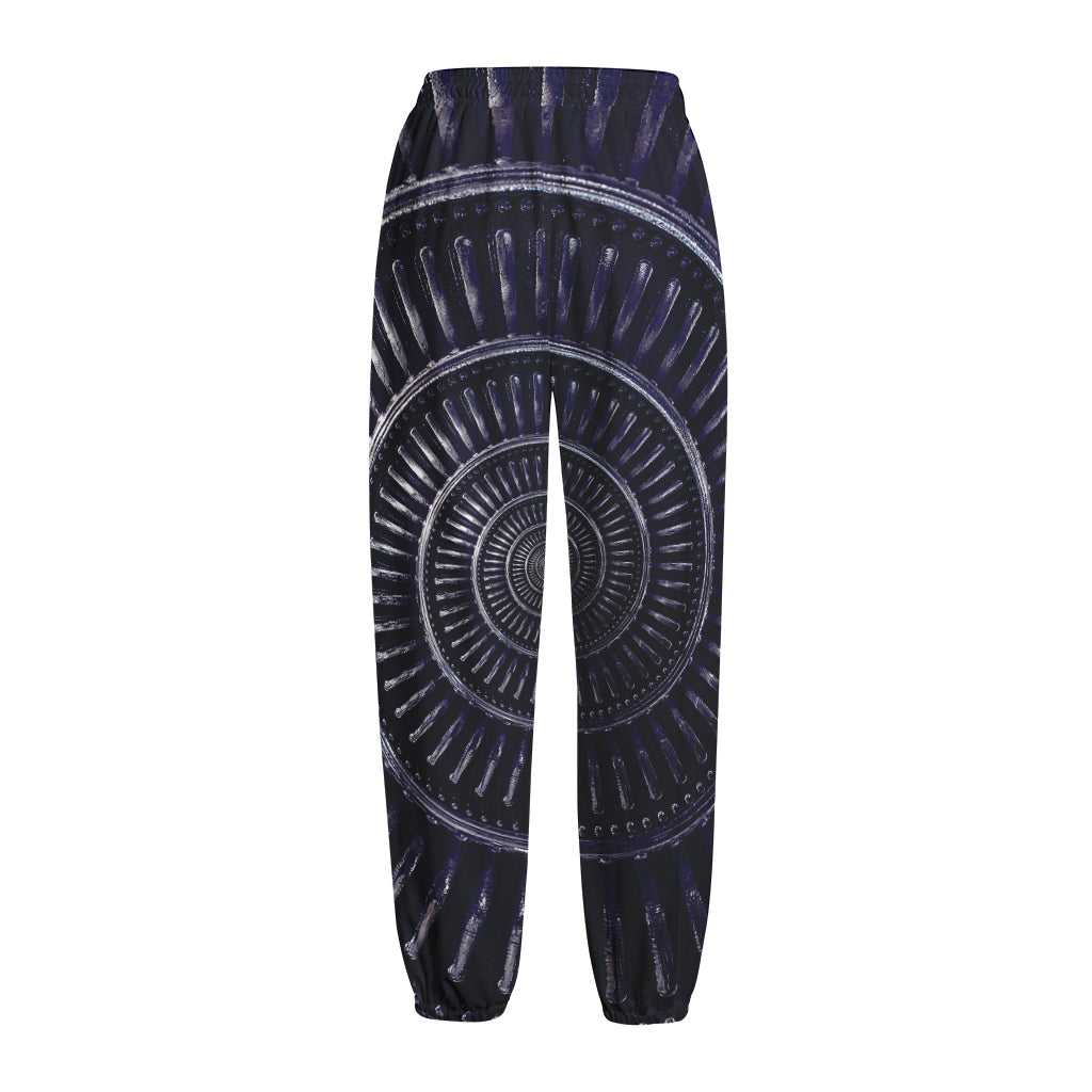 Dark Navy Metal Spiral Print Fleece Lined Knit Pants