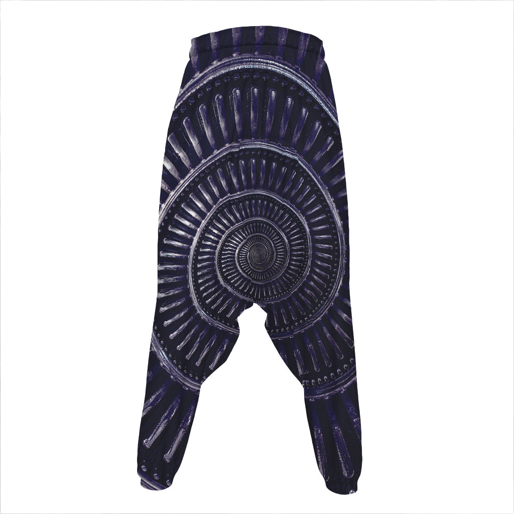 Dark Navy Metal Spiral Print Hammer Pants