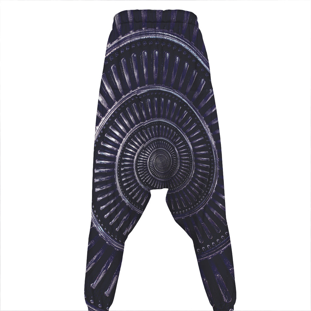 Dark Navy Metal Spiral Print Hammer Pants