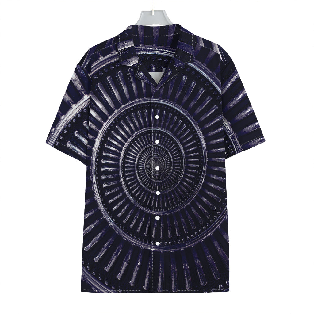 Dark Navy Metal Spiral Print Hawaiian Shirt