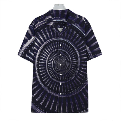 Dark Navy Metal Spiral Print Hawaiian Shirt