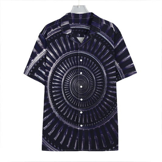 Dark Navy Metal Spiral Print Hawaiian Shirt
