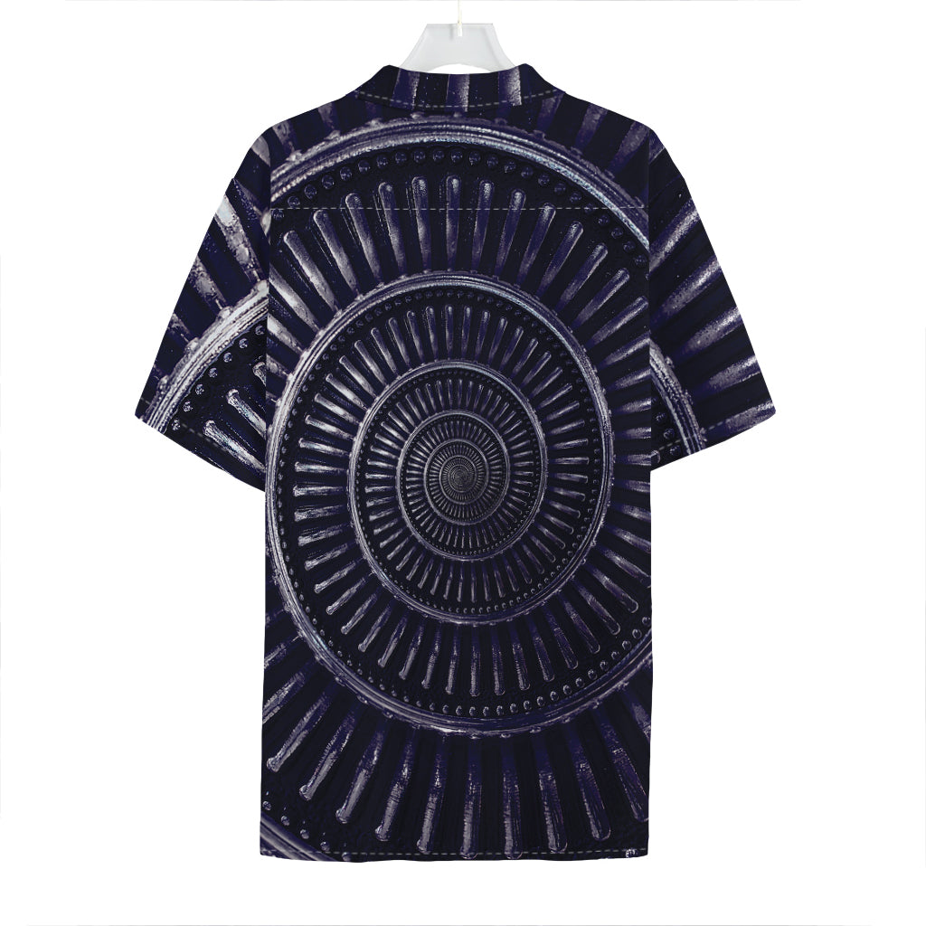 Dark Navy Metal Spiral Print Hawaiian Shirt