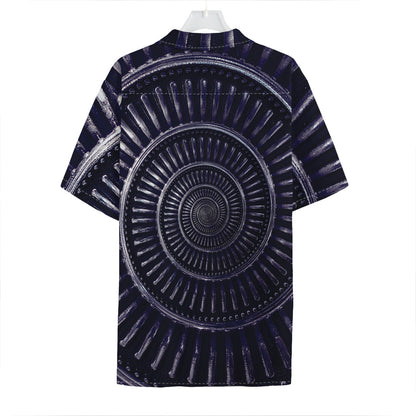 Dark Navy Metal Spiral Print Hawaiian Shirt