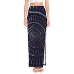 Dark Navy Metal Spiral Print High Slit Maxi Skirt