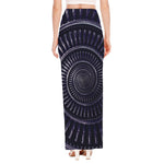 Dark Navy Metal Spiral Print High Slit Maxi Skirt