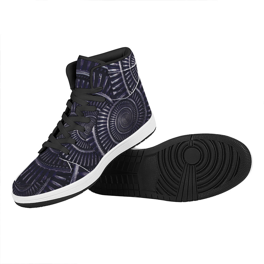 Dark Navy Metal Spiral Print High Top Leather Sneakers