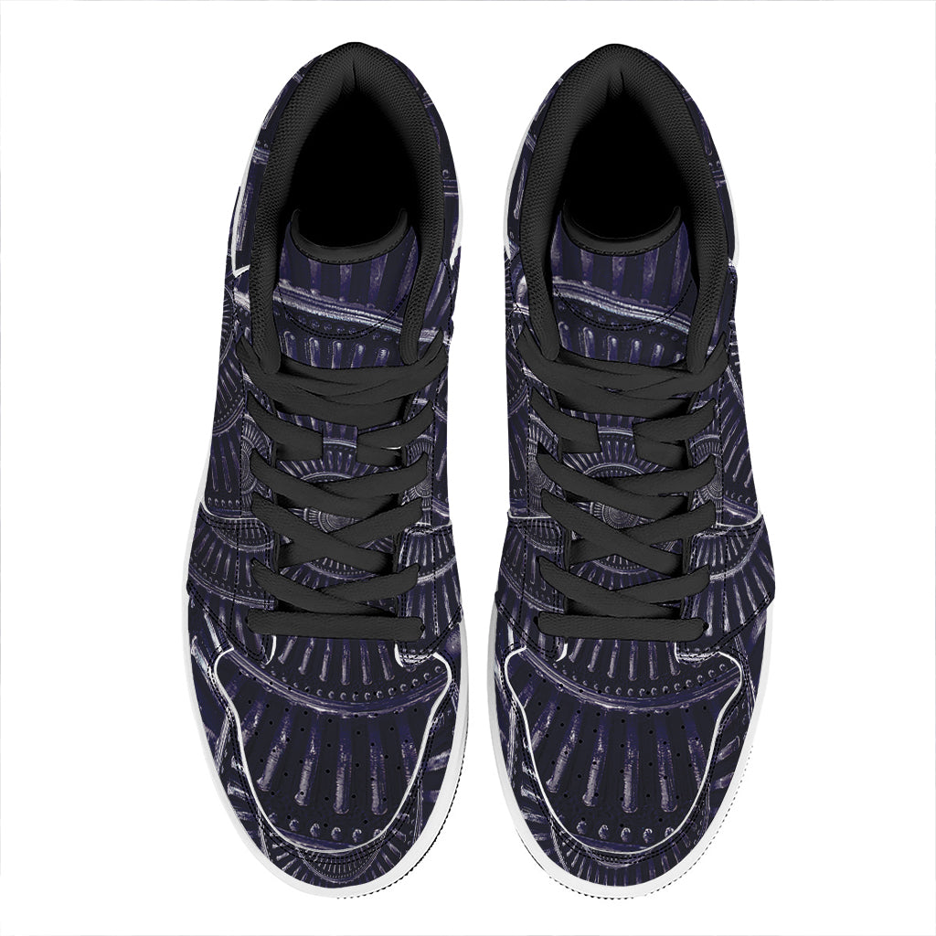 Dark Navy Metal Spiral Print High Top Leather Sneakers