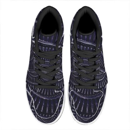 Dark Navy Metal Spiral Print High Top Leather Sneakers