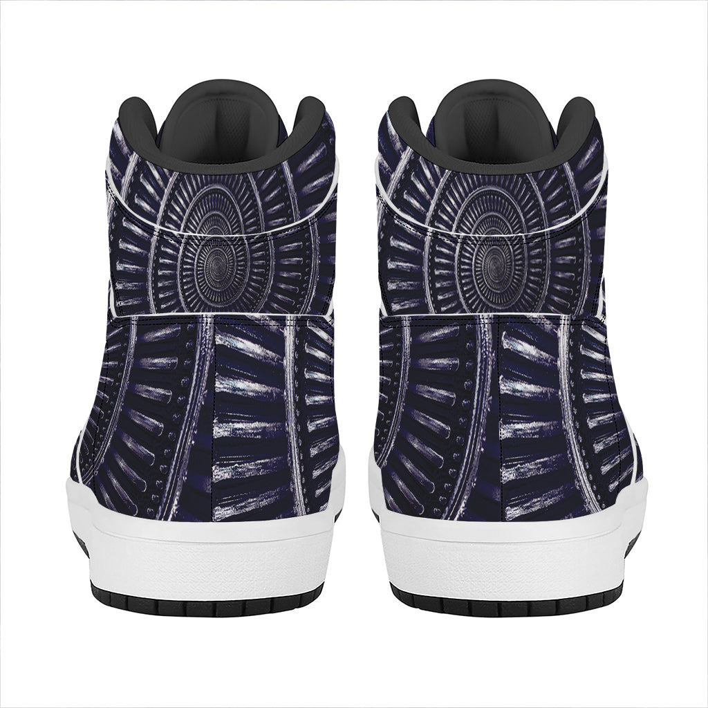 Dark Navy Metal Spiral Print High Top Leather Sneakers