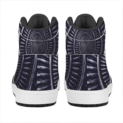 Dark Navy Metal Spiral Print High Top Leather Sneakers
