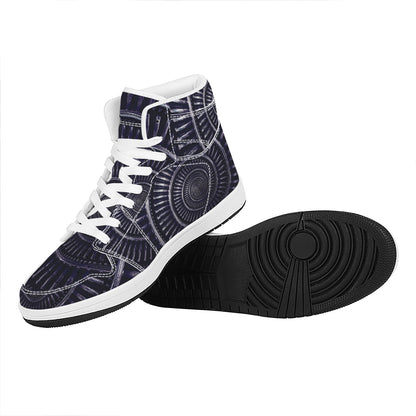 Dark Navy Metal Spiral Print High Top Leather Sneakers