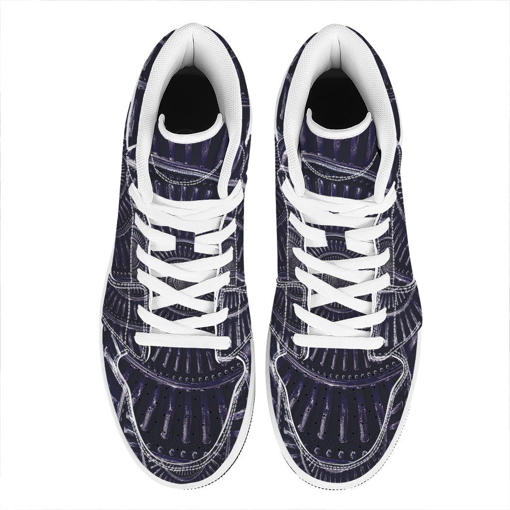 Dark Navy Metal Spiral Print High Top Leather Sneakers