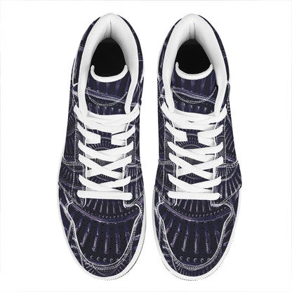 Dark Navy Metal Spiral Print High Top Leather Sneakers
