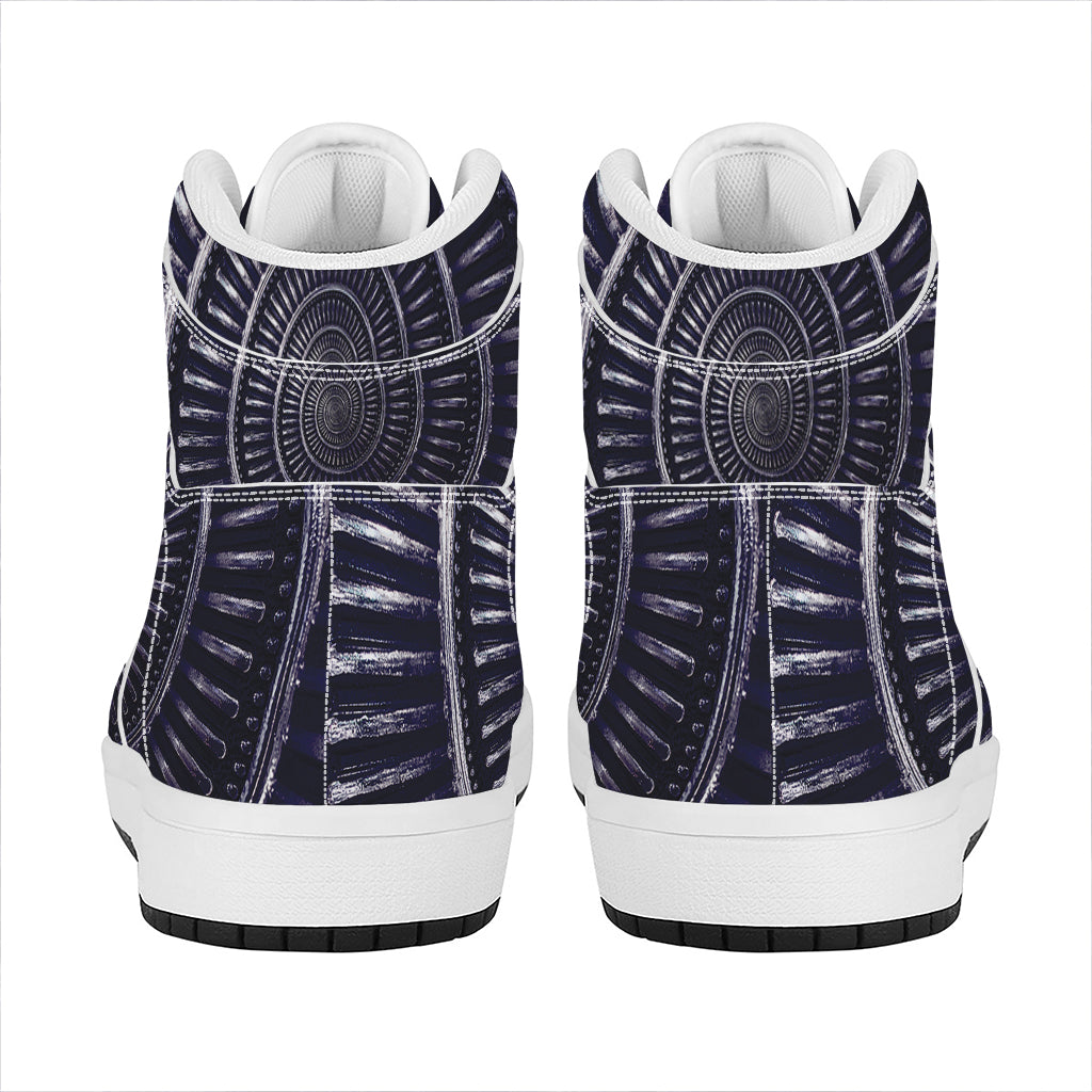 Dark Navy Metal Spiral Print High Top Leather Sneakers