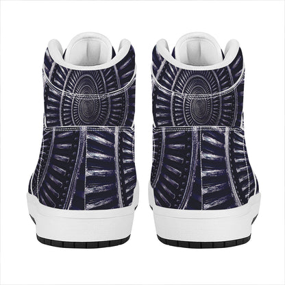 Dark Navy Metal Spiral Print High Top Leather Sneakers