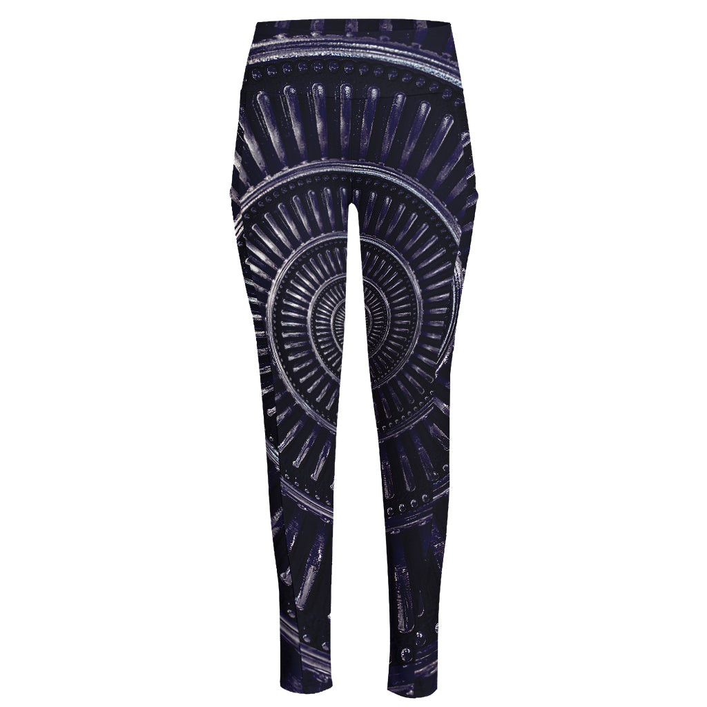 Dark Navy Metal Spiral Print High-Waisted Pocket Leggings