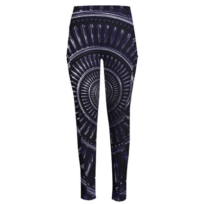 Dark Navy Metal Spiral Print High-Waisted Pocket Leggings